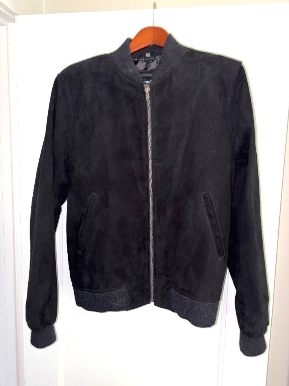 Mens Bomber Jacket - black suede, Large